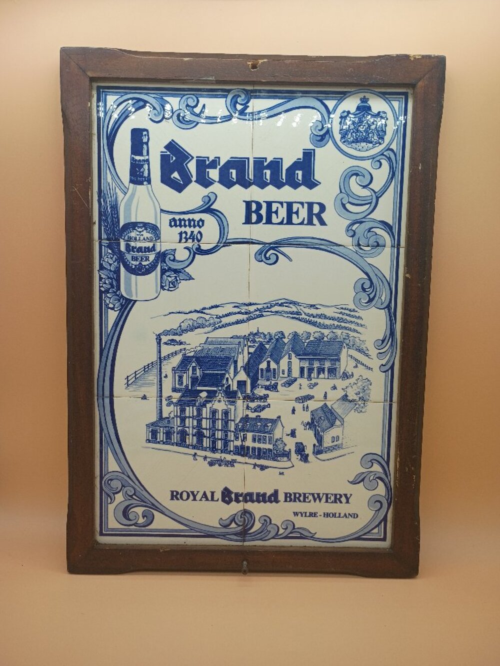 BRAND BEER Royal BRAND Brewery Holland Blue Ceramic Tile Bar Sign READ